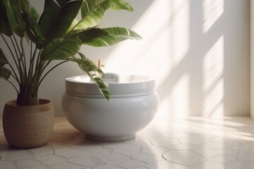 interior bathroom green design home space leaf white sink clean tropical. Generative AI.