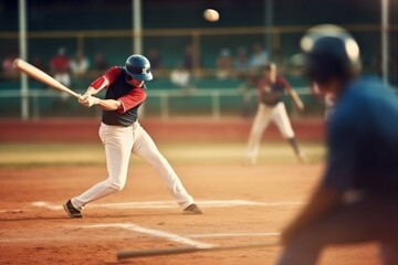 Fototapeta na wymiar man bat ball athlete baseball player team activity field game sport. Generative AI.