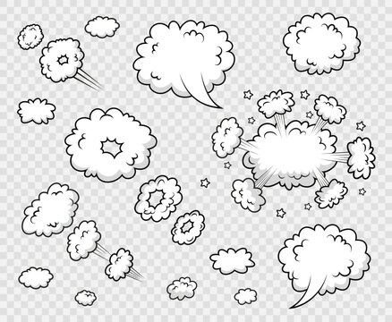 Explosion bomb frame. Speech bubble. Comic cloud with halftone in pop art style. Funny balloon. Cartoon element. Message shape with speed effect. Sky air object. Vector illustration.