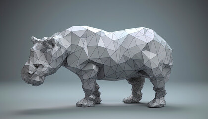 Low poly rhino shape with geometric triangle texture on gray background. 3d printed. 3d Models. Generative AI