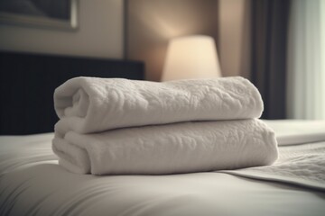 Fototapeta na wymiar home towel luxury service resort fresh bed white hotel room. Generative AI.