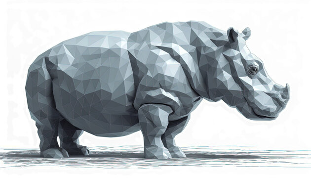 Low poly rhino shape with geometric triangle texture on white background. 3d printed. 3d Models. Generative AI