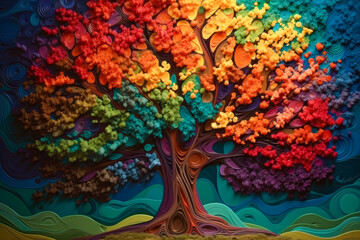 Obraz na płótnie Canvas A vibrant tree against a blue backdrop, perfect for wall decor. Generative AI