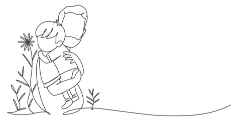 Fathers day line art vector illustration, Father and son line art hand drawn vector illustration