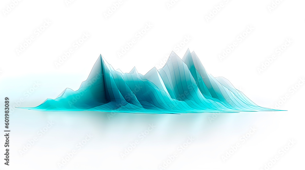 Poster charts or graphics like mountains of soft turquoise color on a white background, generative ai