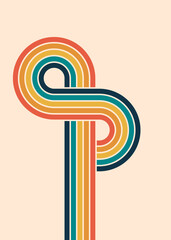 Retro stripes ampersand. Vintage 70s colorful lines background. Old fashioned cover poster. Copy space.  Infinite rainbow intersection or crossing. Eternity loop. Groovy backdrop. Vector illustration