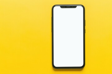 blank phone, smart phone with blank screen isolated on a yellow colored background