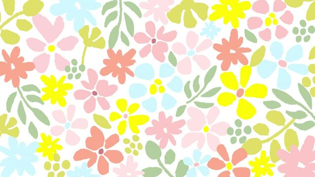 Simple 2d animation. Floral background. The appearance of colorful flowers. Spring summer design.