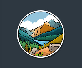 Vector sticker badge nature landscape vector illustration design