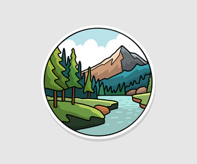 Vector sticker badge nature landscape vector illustration design