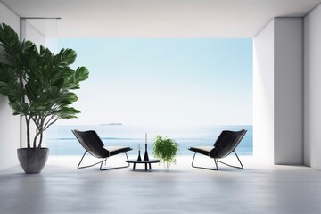 home floor design chair interior wall white window empty indoor plant. Generative AI.