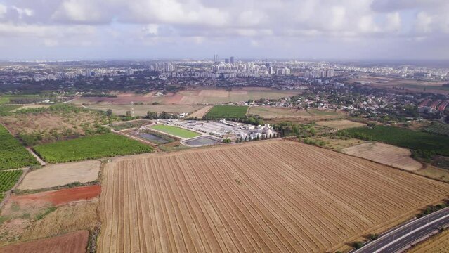Agricultural fields near the town of Hod Hasharon, Israel. aerial photography