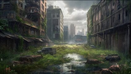 Fototapeta na wymiar A cityscape with a serene river flowing through it. Generative AI