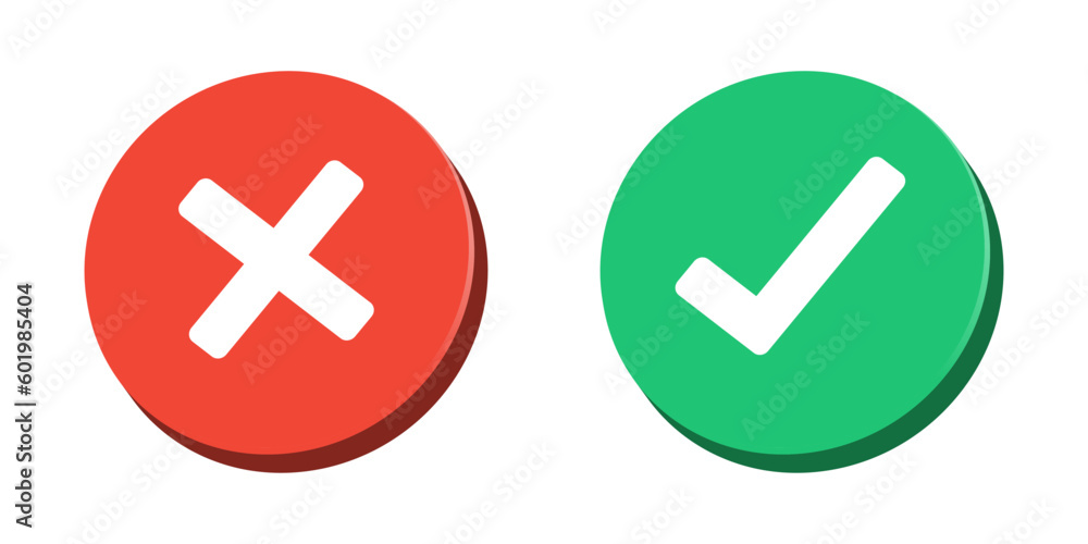 Leinwandbilder check mark icon 3D button set. check box icon with right and wrong buttons and yes or no checkmark icons in green tick box and red cross. 3D vector illustration