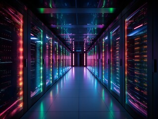 Fototapeta premium The Tech Hub: Inside a Futuristic Data Center