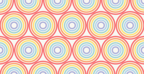 Abstract rainbow circles pattern. Geometric horizontal long background. Cute colorful backdrop. LGBT colors. Vector illustration