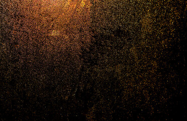 Black dark orange red brown shiny glitter abstract background with space. Twinkling glow stars effect. Like outer space, night sky, universe. Rusty, rough surface, grain. - 601986006