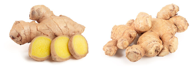 fresh Ginger root and slice isolated on white background