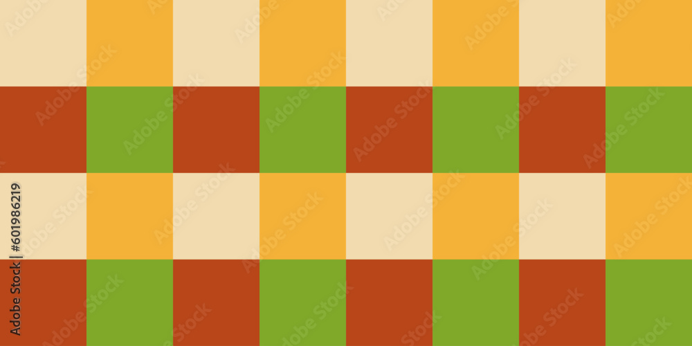 Poster abstract tiled surface pattern with random colored orange, red, brown and green squares - wide scale