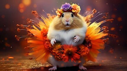 Hamster dancing in tutu skirt. Generative AI - obrazy, fototapety, plakaty