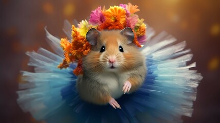 Hamster dancing in tutu skirt. Generative AI