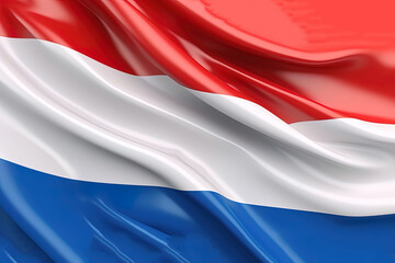 Naklejka premium red, white and blue background, waving the national flag of Netherlands, waved a highly detailed close-up. Created with Generative AI Technology