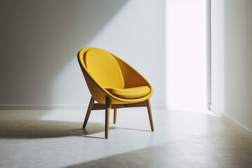 Yellow contemporary chair on white backdrop, separated. Generative AI