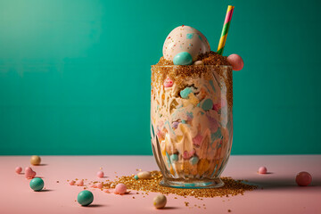 Illustration of a delicious breakfast spread with cereal and eggs on a sunny summer morning. Generative AI