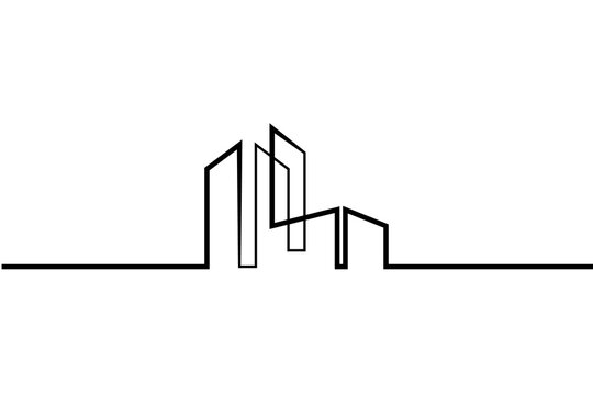 One continuous line. Minimalist home logo design. Thick bold line. Linear house design. One continuous line drawn isolated, white background.