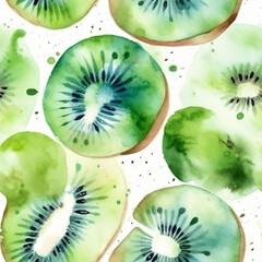 Seamless pattern with juicy watercolor kiwi