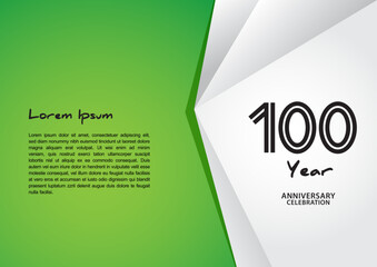 100 year anniversary celebration logotype on green background for poster, banner, leaflet, flyer, brochure, web, invitations or greeting card, 100 number design, 100th Birthday invitation