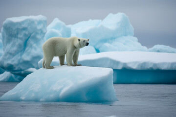 Naklejka na ściany i meble polar bear on iceberg, ai generative