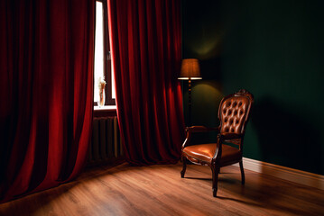 red chair and curtains