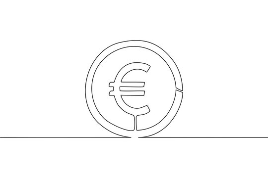 Continuous line drawing of Euro on transparent background.