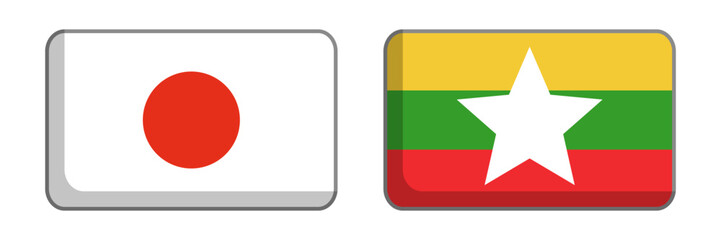 Japanese and Myanmar flags icon set. Vector.
