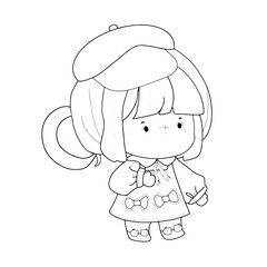 little girl  cartoon hand drawn outline