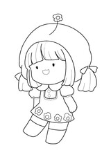 little girl  cartoon hand drawn outline