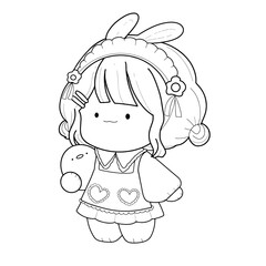 little girl  cartoon hand drawn outline