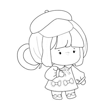 recommend clip art: little girl  cartoon hand drawn outline