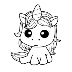 Unicorn character cartoon hand drawn outline