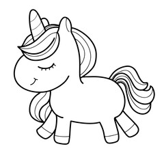 Unicorn character cartoon hand drawn outline
