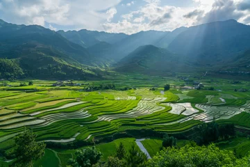 Foto op Plexiglas Mu Cang Chai Terraced rice field in water season in Mu Cang Chai, Yen Bai Vietnam