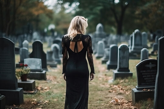 Blond Girl Grave Black White Cemetery Stock Photo 220007353