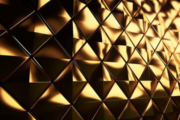 Luxurious gold tiled wallpaper with 3D diamond shapes. Generative AI