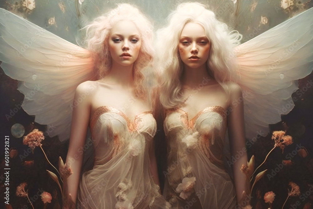 Poster fantasy ethereal celestial beings. created with generative ai technology.