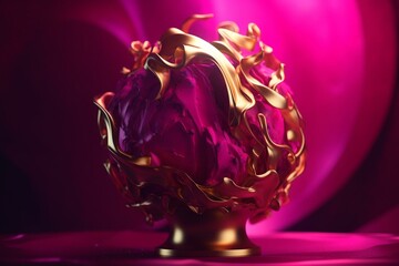 3d abstract form in fuchsia and gold. Generative AI - obrazy, fototapety, plakaty