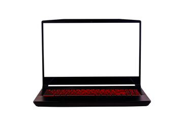 white mock up on a gaming laptop screen isolated on white background close up front view
