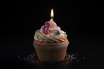 Obraz na płótnie Canvas A birthday cupcake in 3D for a greeting card. Generative AI