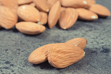 Fresh healthy almonds containing vitamins and minerals. Nutritious eating