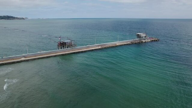 Impressive fishing platforms on stilts on the trabocchi coast Abruzzo 4k drone